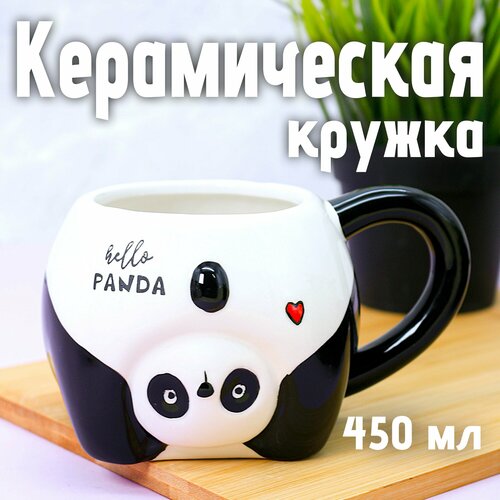 Кружка для чая и кофе керамическая с ложкой «Funny panda» 450 мл фотография