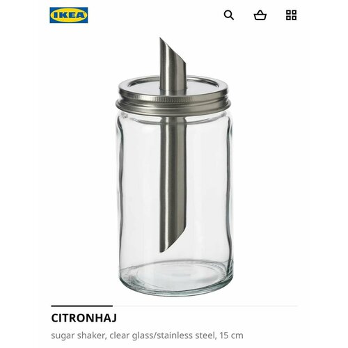 IKEA CITRONHAJ Сахарный шейкер,350мл. прозрачное стекло/нержавеющая сталь, 15 см фотография