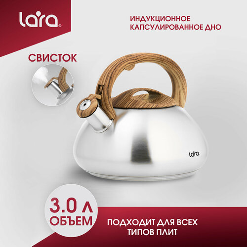 Чайник со свитском LARA LR00-71 (зеркальный) 3.0 л. для плит всех типов фотография