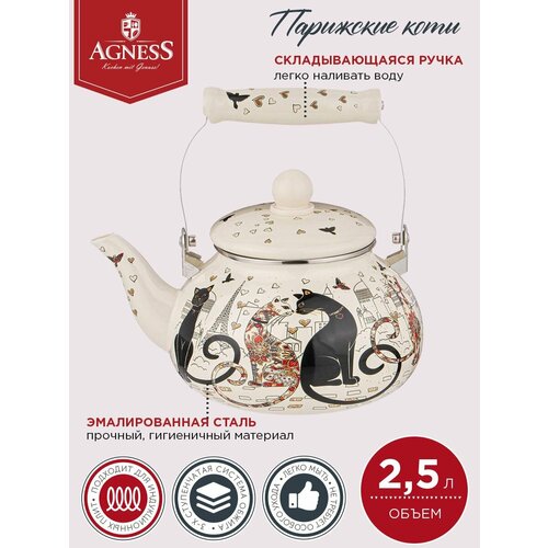 Чайник эмалированный, 2,5л, серия парижские коты Agness (934-391) фотография