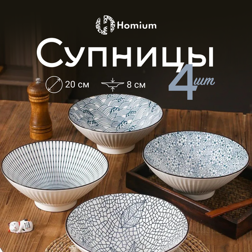 Набор тарелок Homium, Japanese Collection, глубокие, 4шт, цвет голубой, D20см фотография