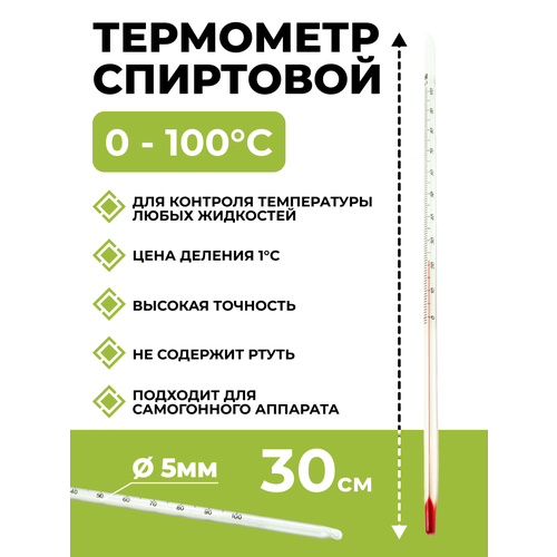 Термометр спиртовой (стеклянный) 0-100 С, 30 см. фотография