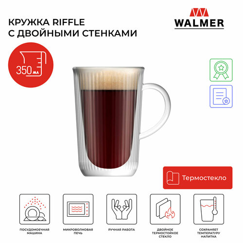 Кружка стеклянная для чая Walmer Riffle с двойными стенками 0.35 л цвет прозрачный фотография