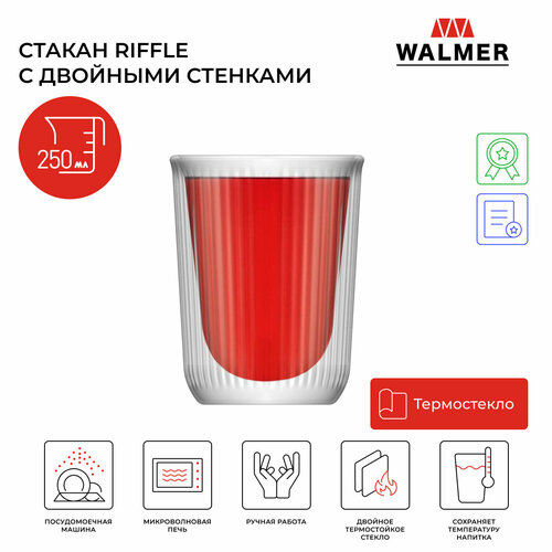 Стакан стеклянный для чая Walmer Riffle с двойными стенками 0.25 л цвет прозрачный фотография